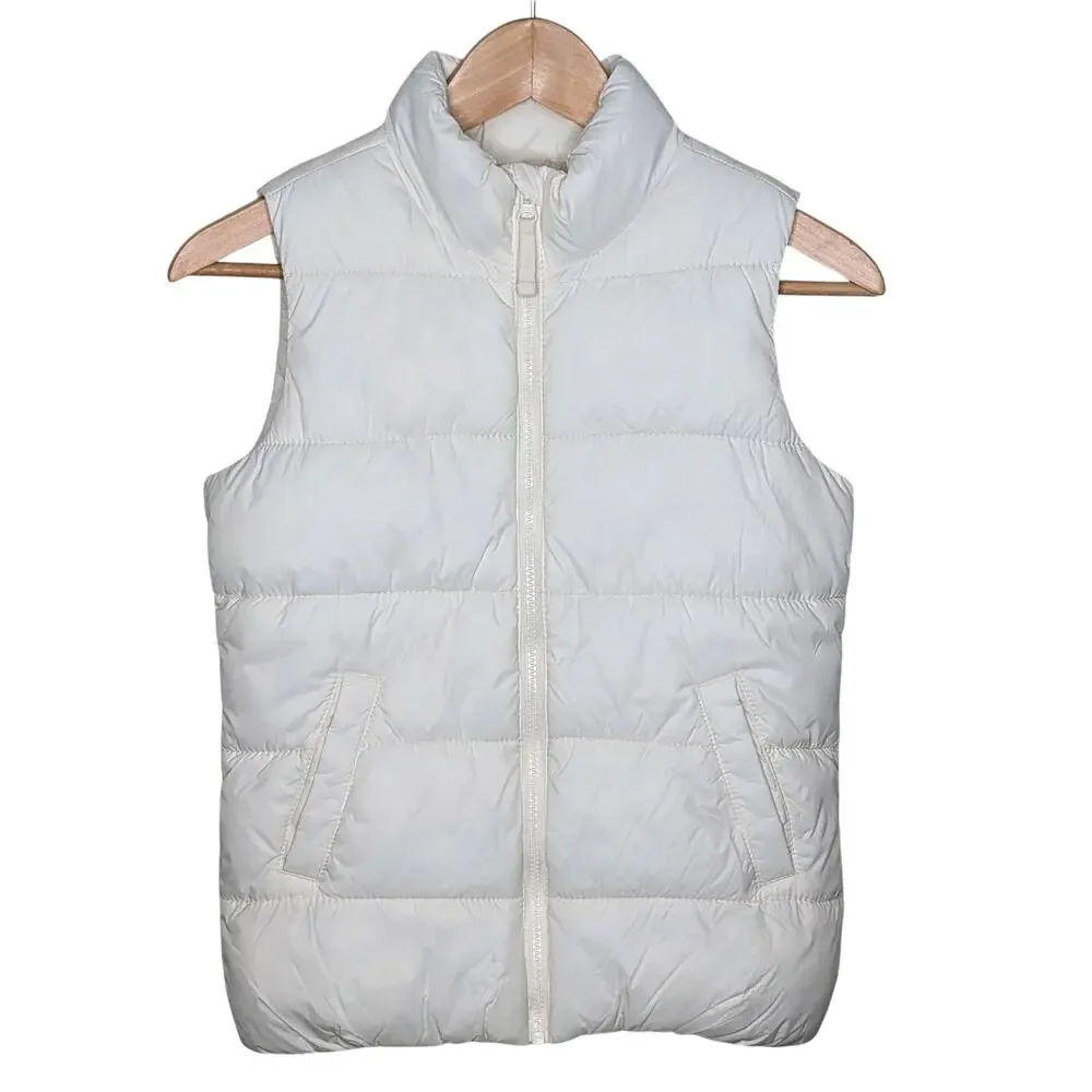 Old Navy Frost Free Puffer Vest Girls Large Cream Full Zip Classic Preppy Cozy